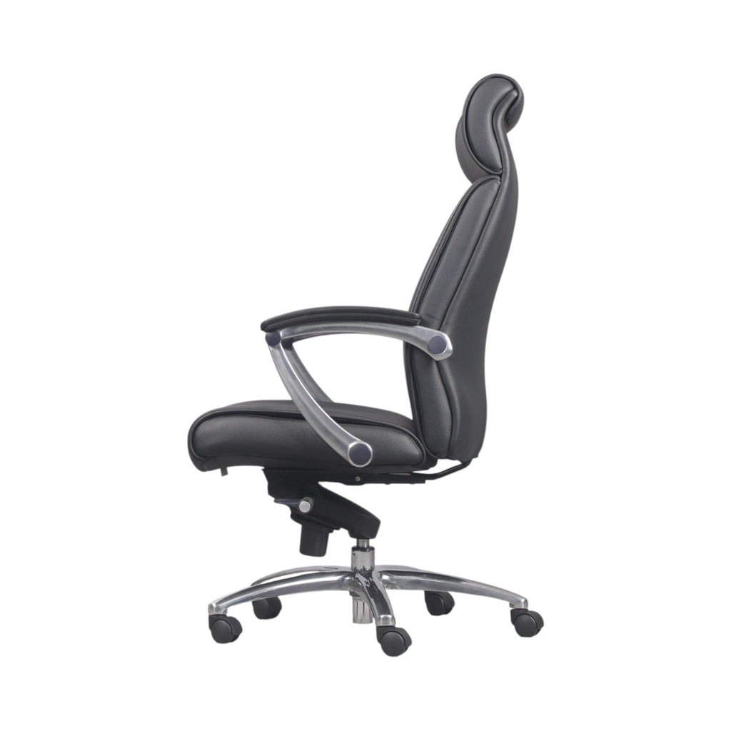 Xiaoyaozuo office chair black faux leather executive high back chair with headrest and chrome base.