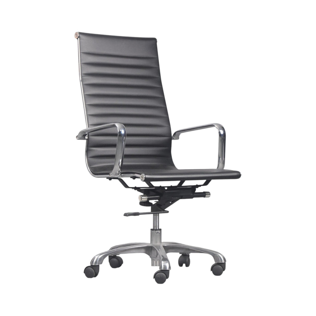 Xiaoyaozuo office chair black faux leather executive high back chair with polished aluminum base and casters.