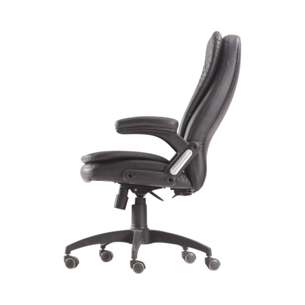 Xiaoyaozuo office chair black faux leather executive high back chair with lumbar support and casters.
