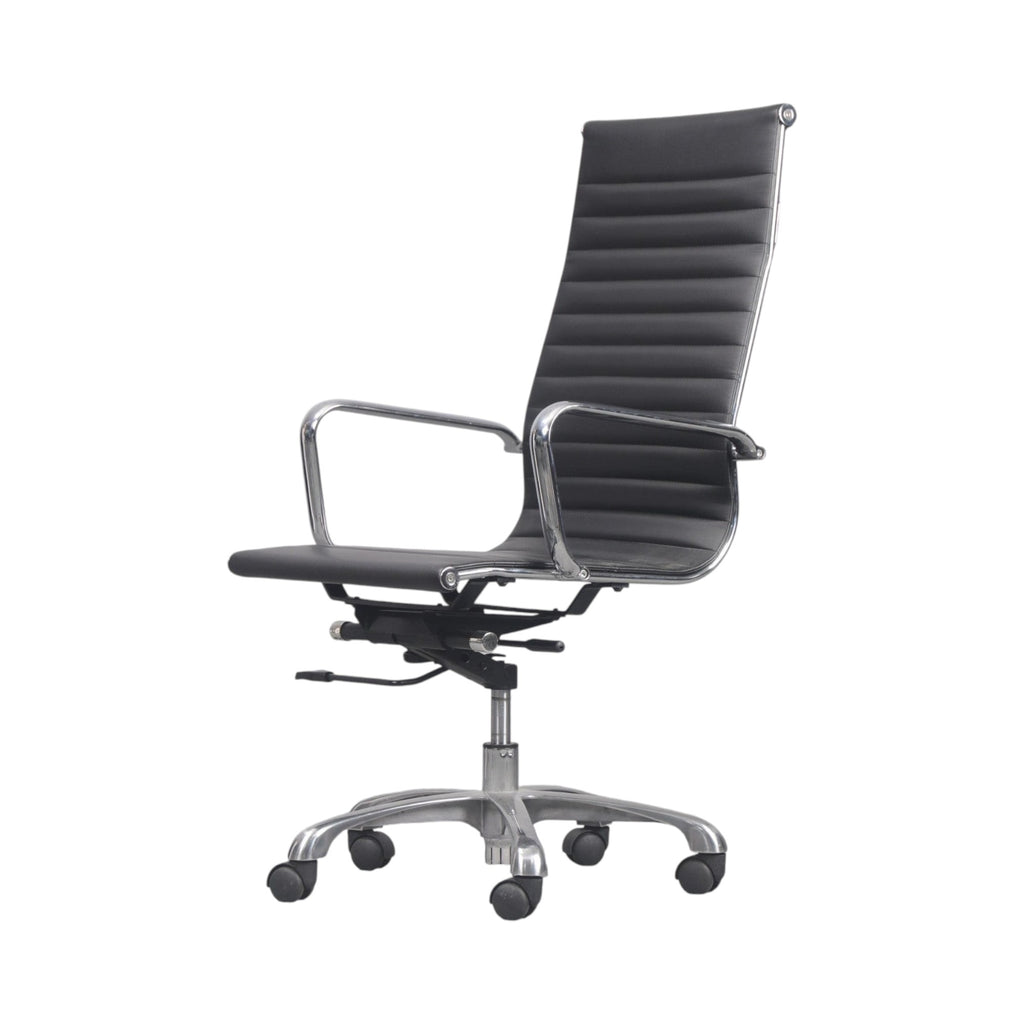 Xiaoyaozuo office chair black faux leather executive high back chair with polished aluminum base and casters.