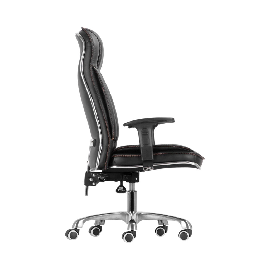 Xiaoyaozuo office chair black faux leather executive high back chair with contrast stitching and chrome base.