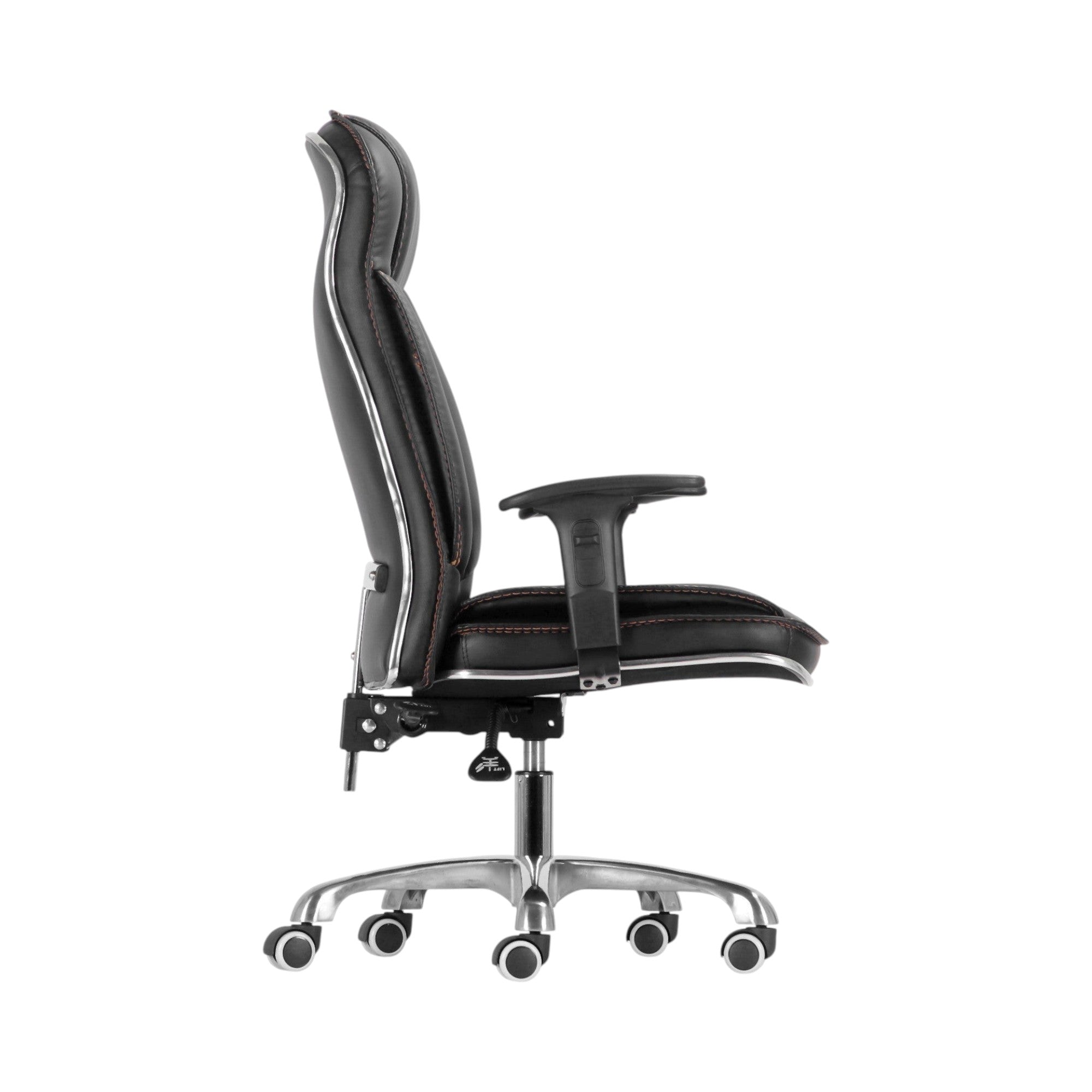 Xiaoyaozuo office chair black faux leather executive high back chair with contrast stitching and chrome base.