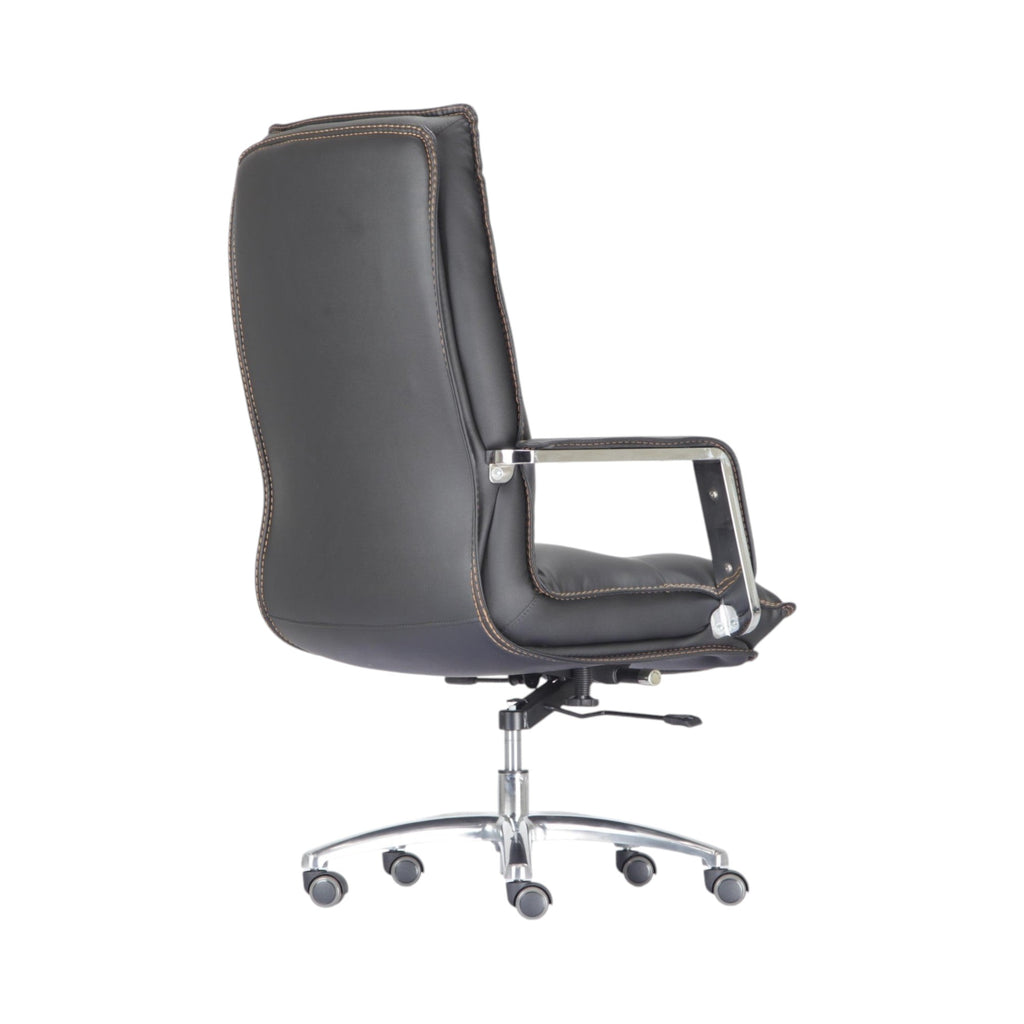 Xiaoyaozuo office chair black faux leather executive high back chair with chrome base and detailed stitching.