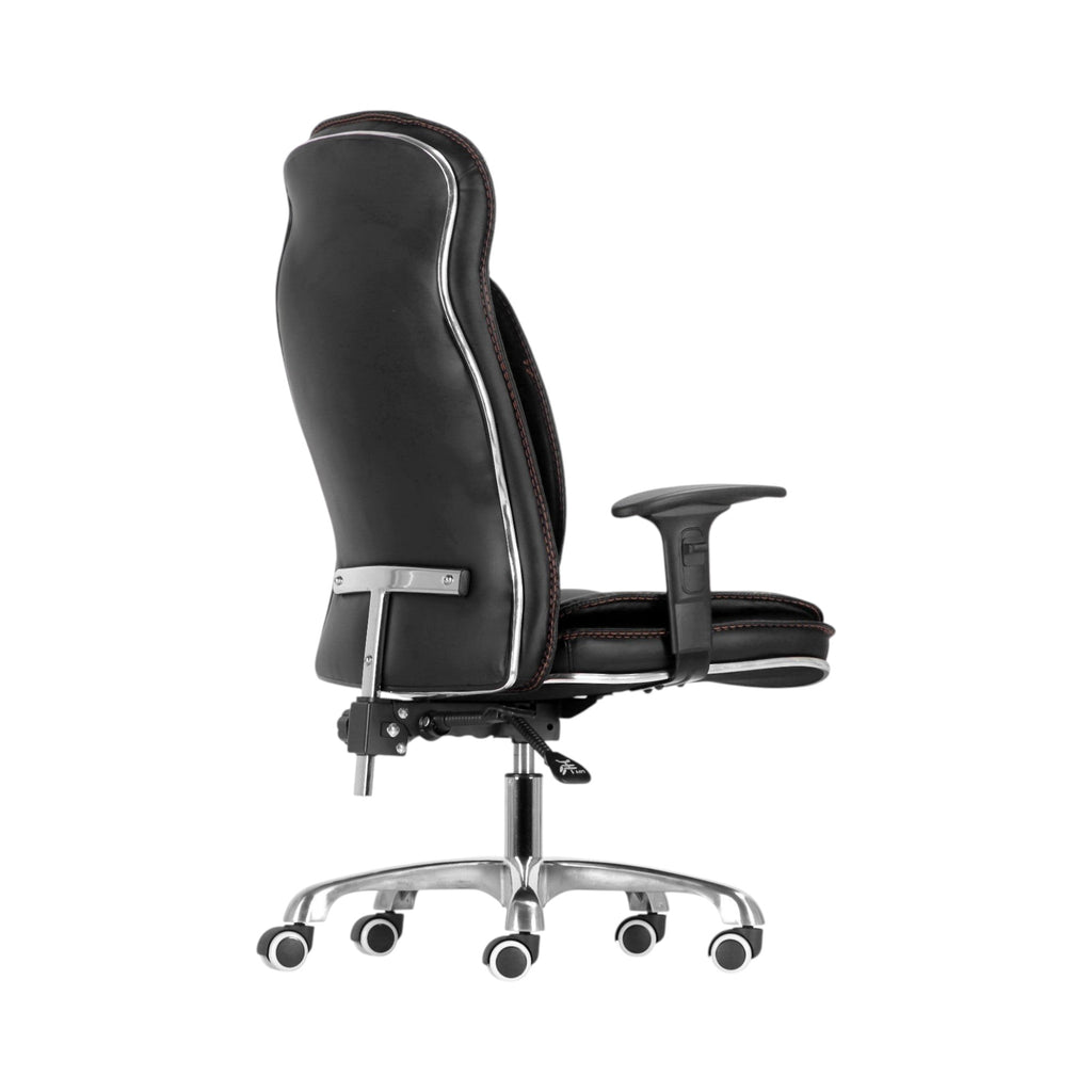 Xiaoyaozuo office chair executive high back black faux leather chair with contrast stitching and chrome base.