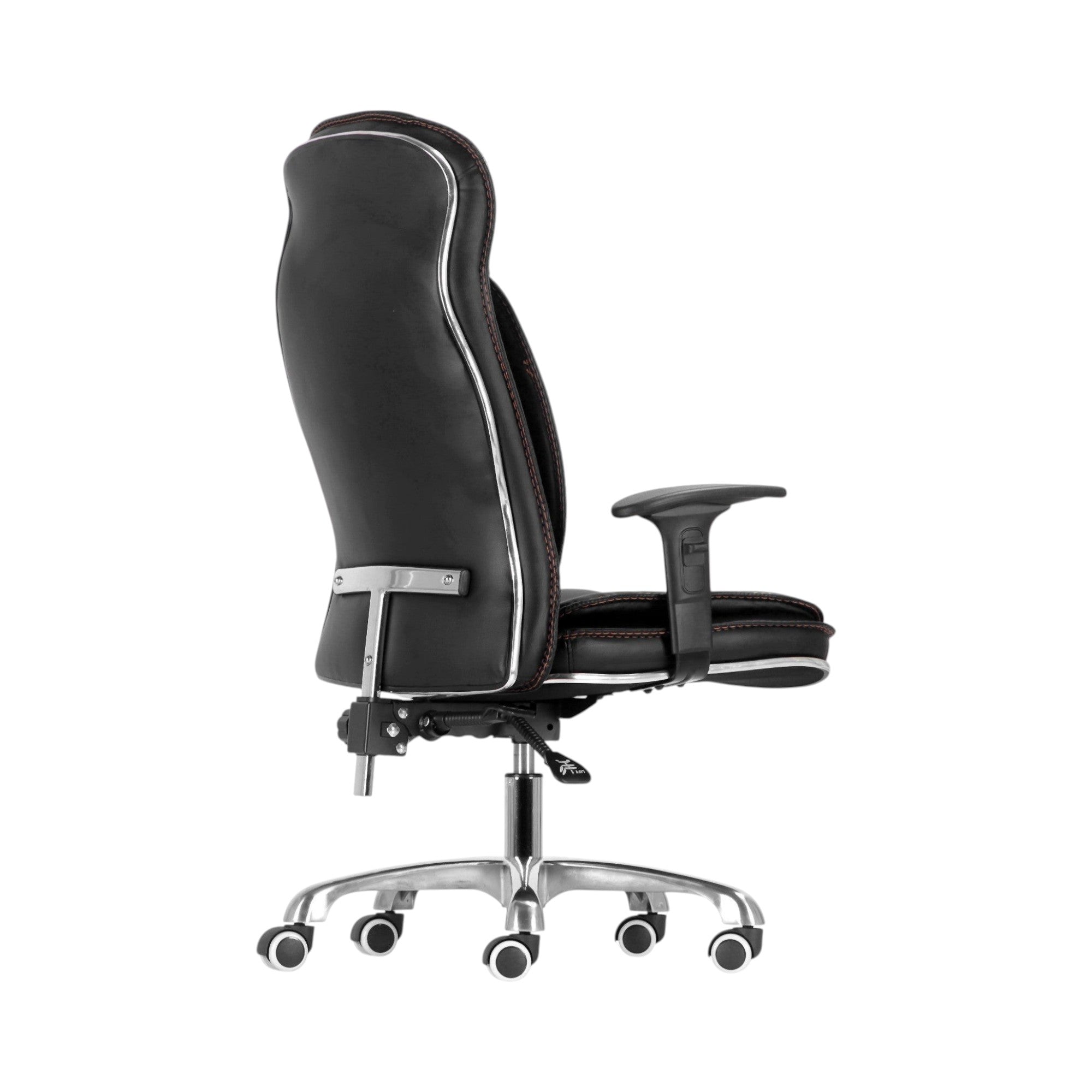 Xiaoyaozuo office chair executive high back black faux leather chair with contrast stitching and chrome base.