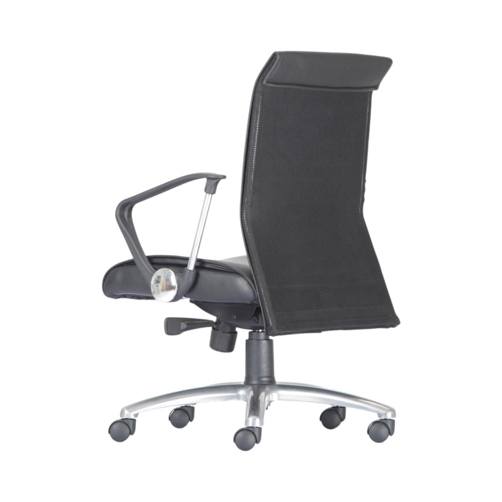Xiaoyaozuo office chair black faux leather executive chair with mesh back, padded armrests, and chrome base with casters.