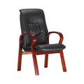 Xiaoyaozuo office chair: Black faux leather executive chair with a high back and curved wooden armrests.