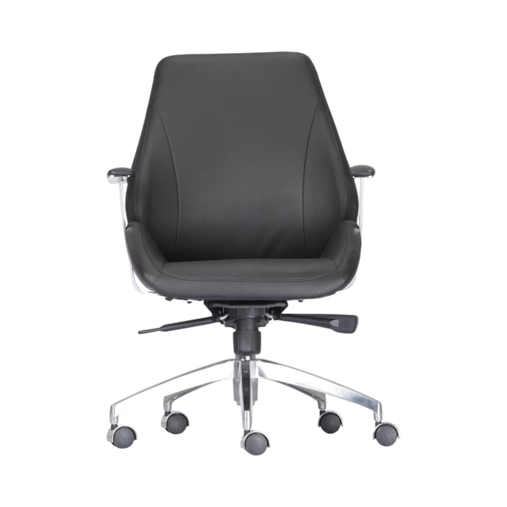 Xiaoyaozuo office chair: Black leather executive ergonomic office chair with high back, adjustable armrests, and polished chrome accents.