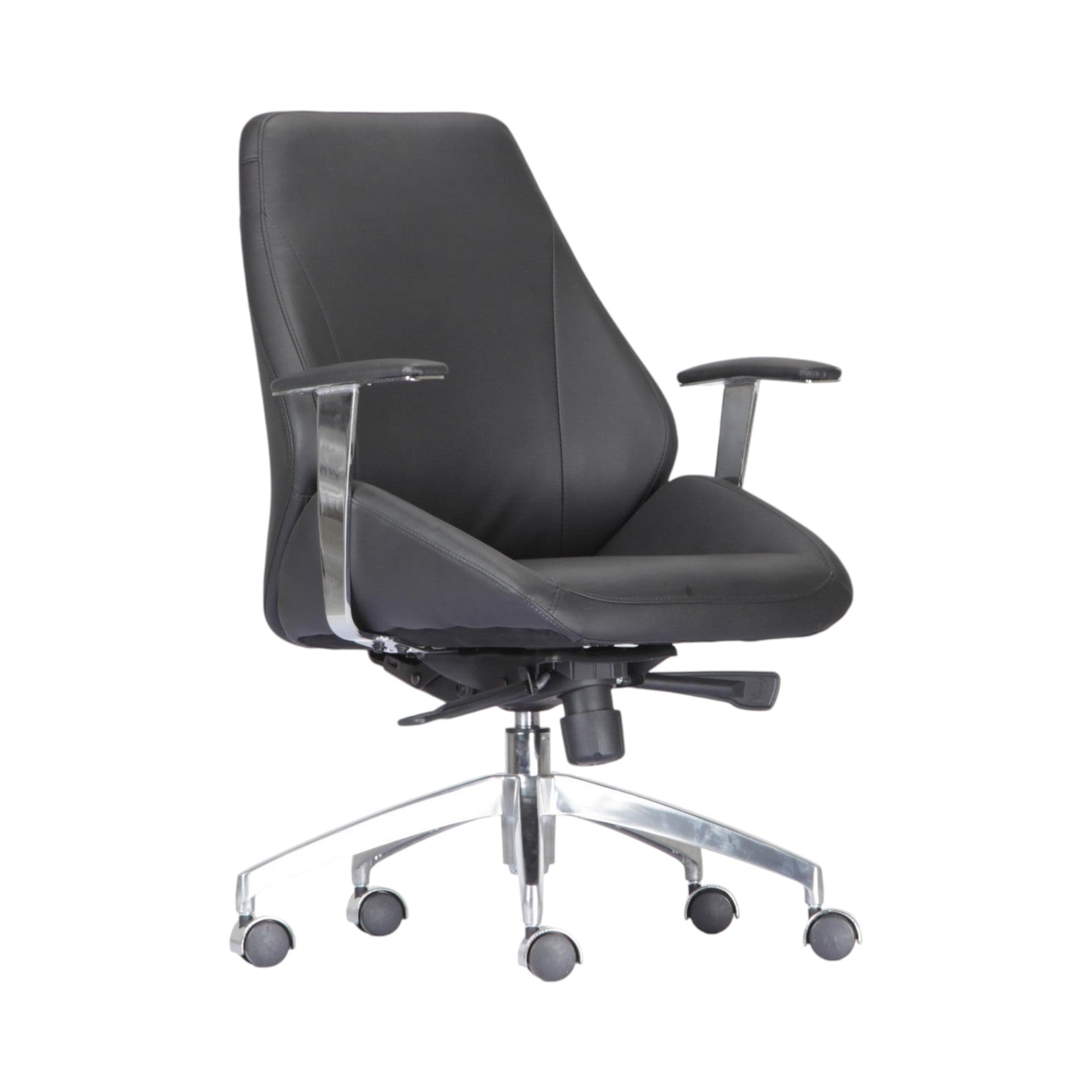 Xiaoyaozuo office chair black leather executive ergonomic office chair with chrome accents and adjustable armrests.