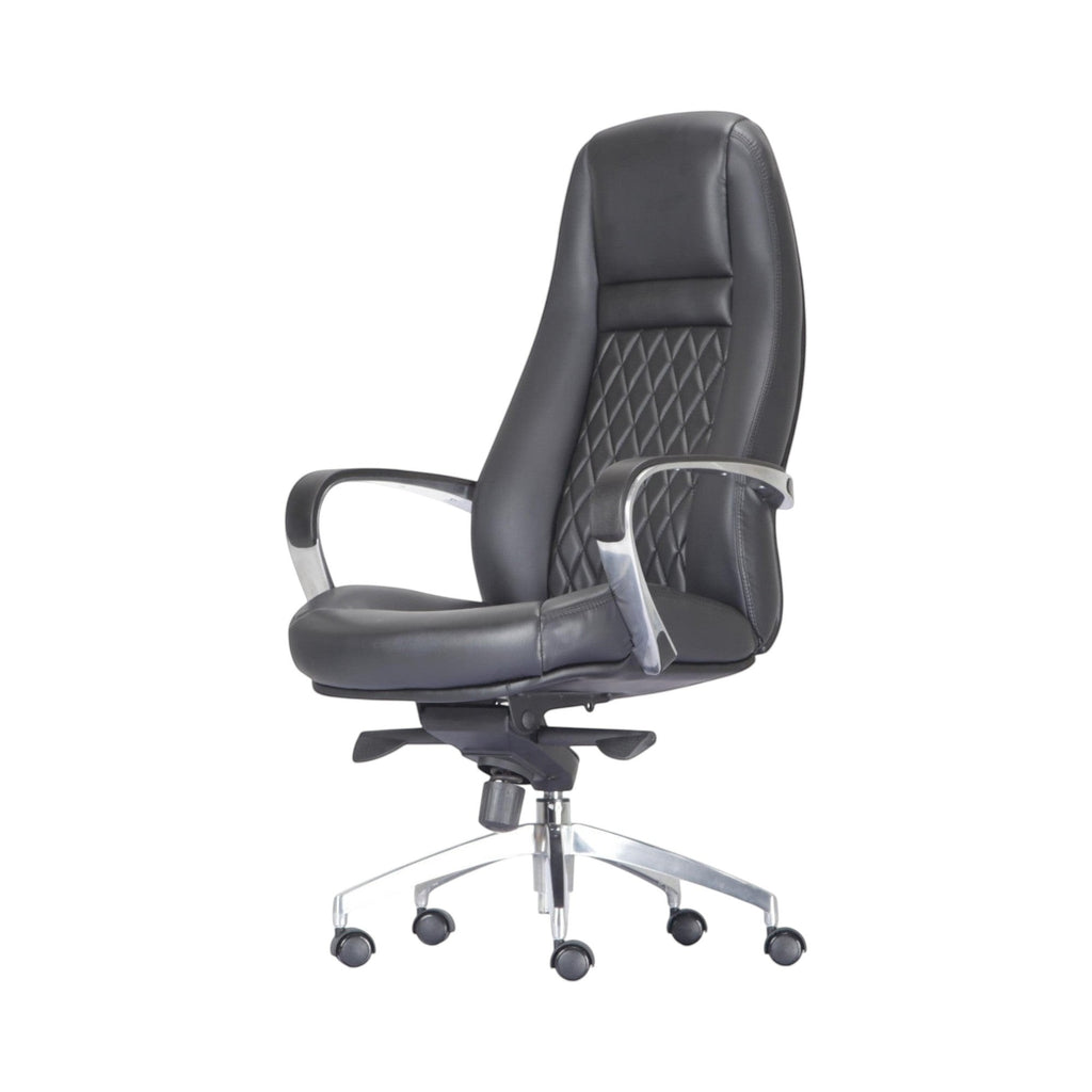 Xiaoyaozuo office chair black leather executive chair with diamond-stitched back and chrome armrests