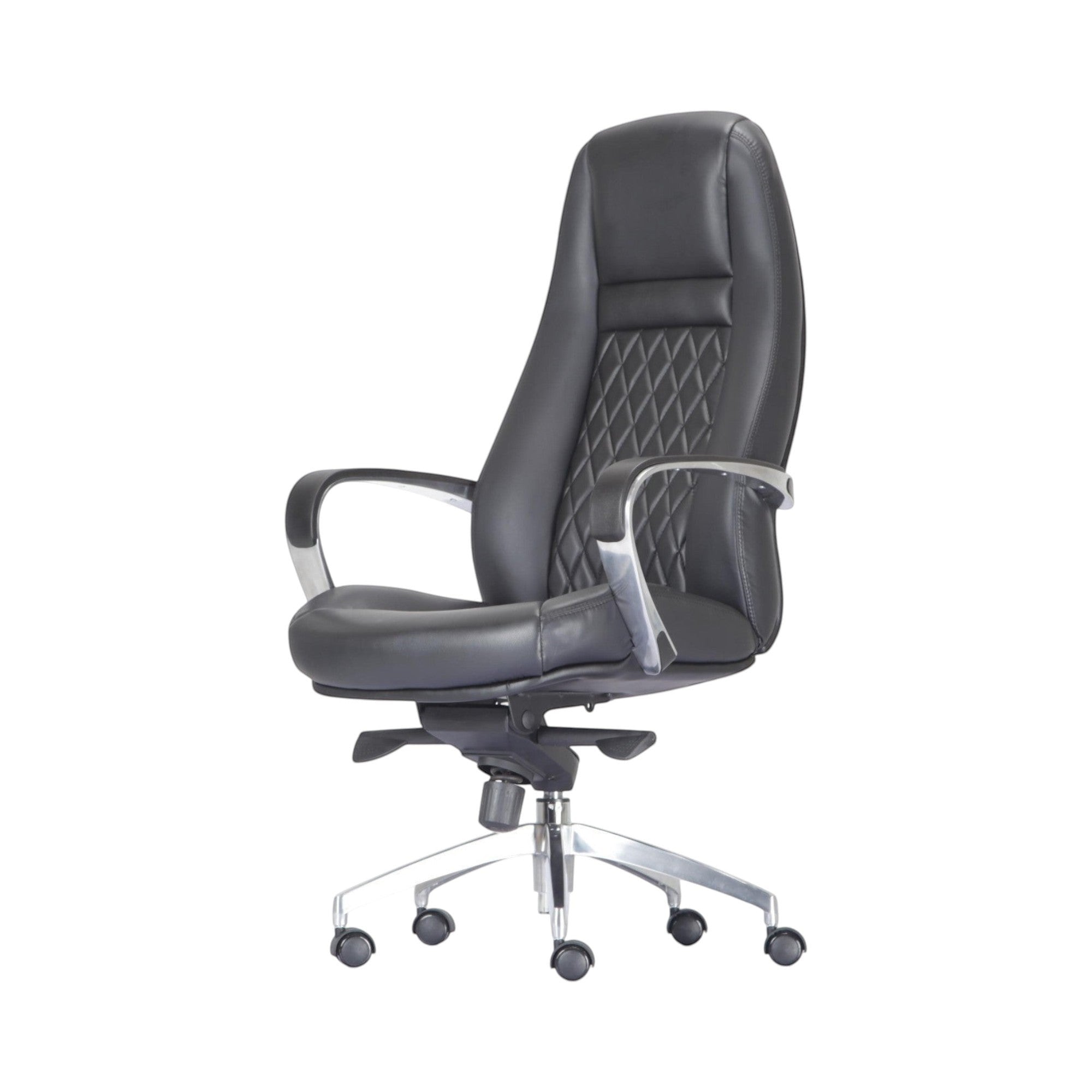 Xiaoyaozuo office chair black leather executive chair with diamond-stitched back and chrome armrests