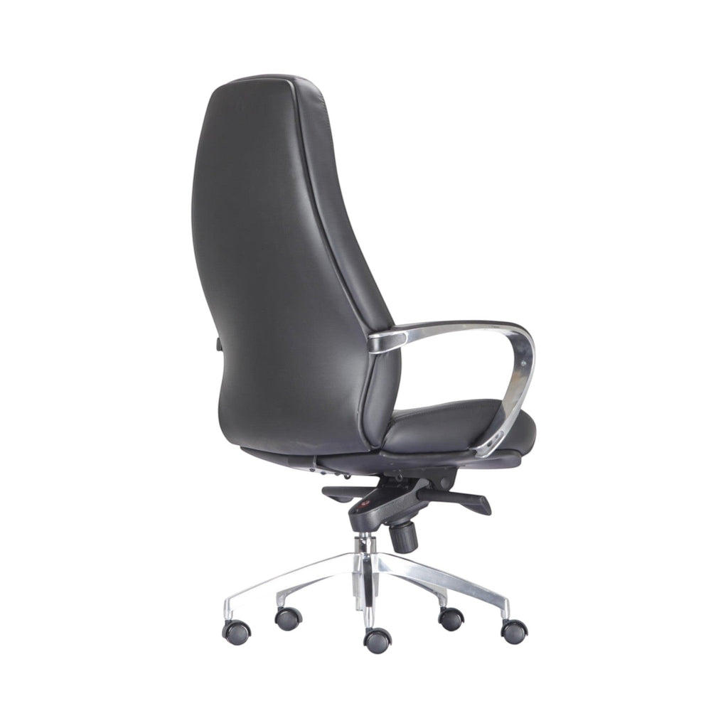Xiaoyaozuo office chair black leather executive chair with diamond-stitched back and polished chrome armrests.