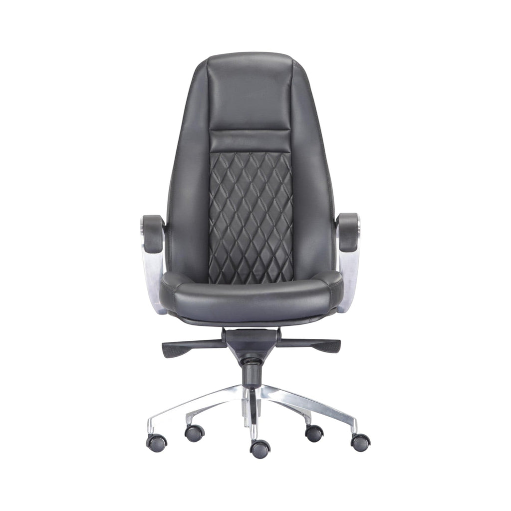 Xiaoyaozuo office chair black leather executive chair with diamond-stitched back and polished chrome armrests.