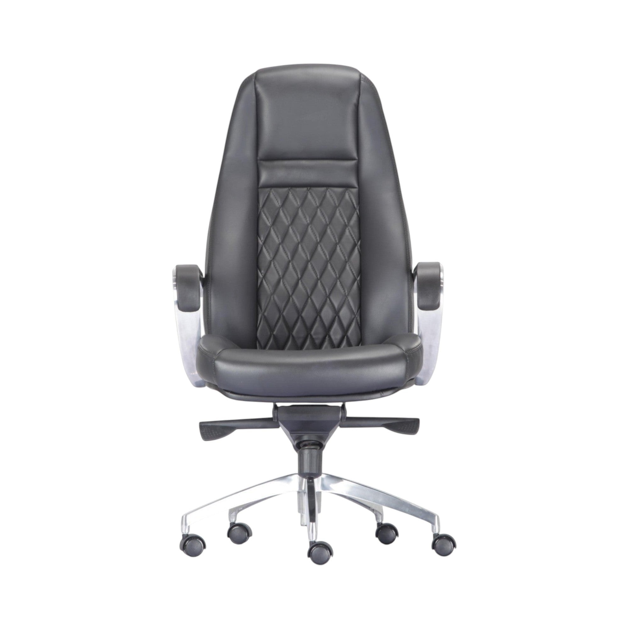 Xiaoyaozuo office chair black leather executive chair with diamond-stitched back and polished chrome armrests.