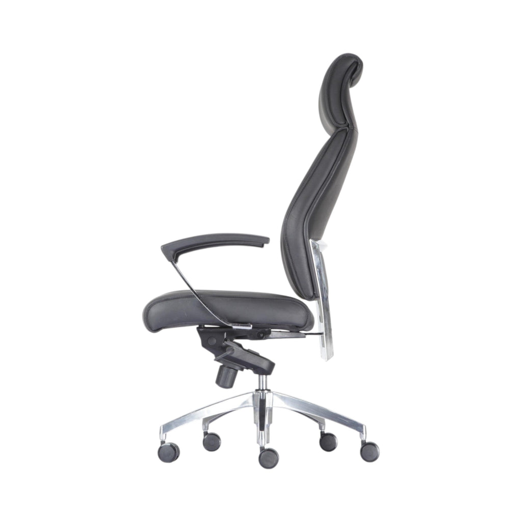 Xiaoyaozuo office chair black leather executive high back office chair with headrest and chrome accents.