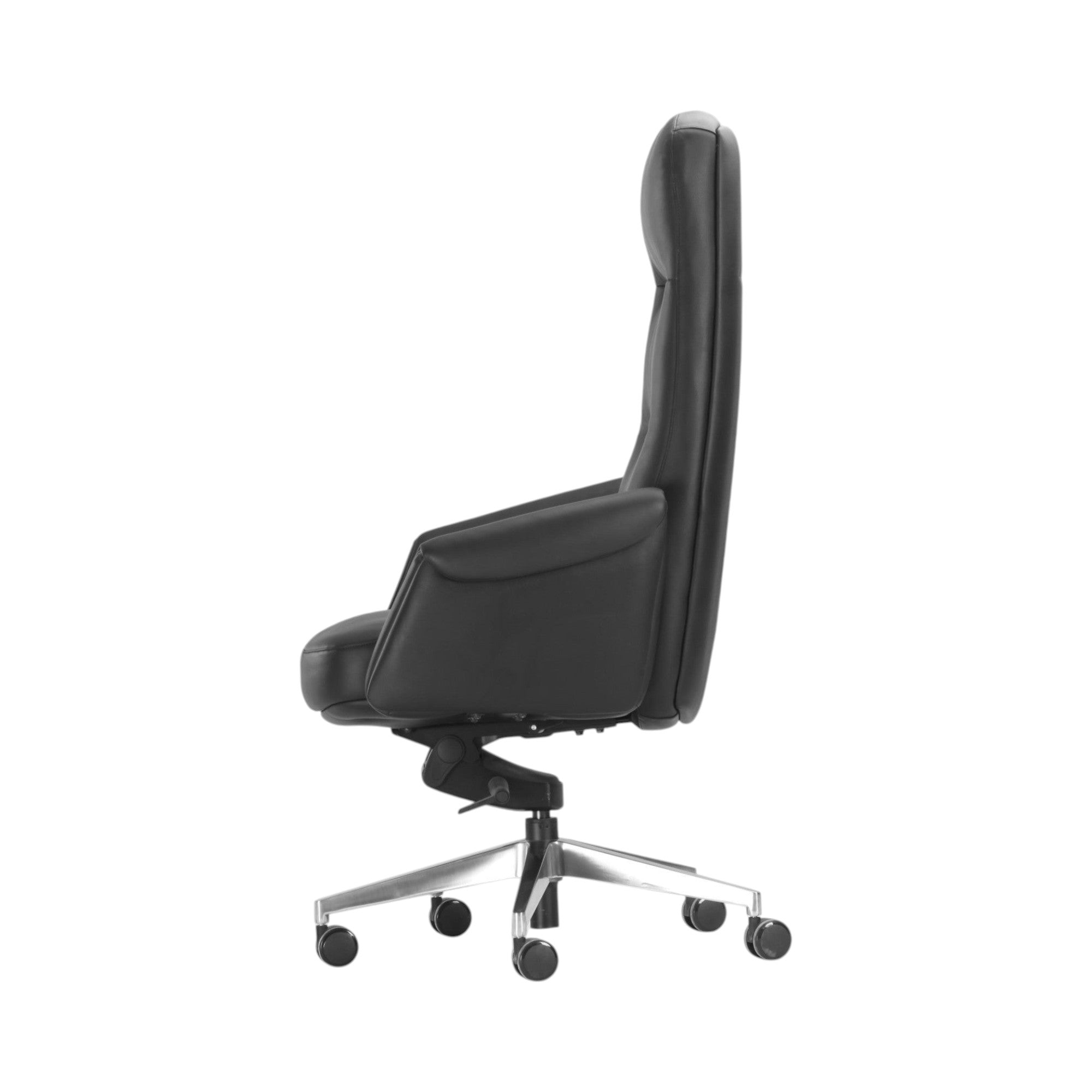 Xiaoyaozuo office chair black leather executive high-back chair with polished metal base and casters