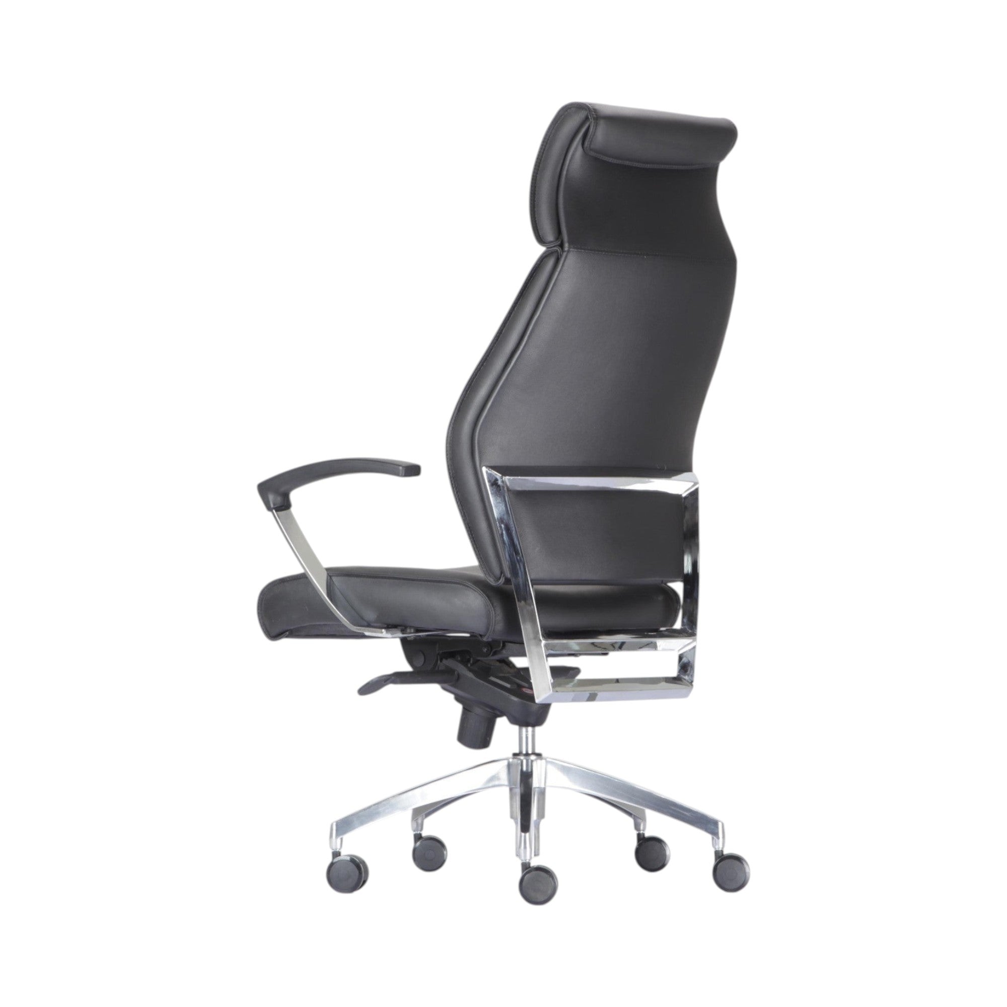 Xiaoyaozuo office chair black leather executive high back office chair with headrest and chrome accents