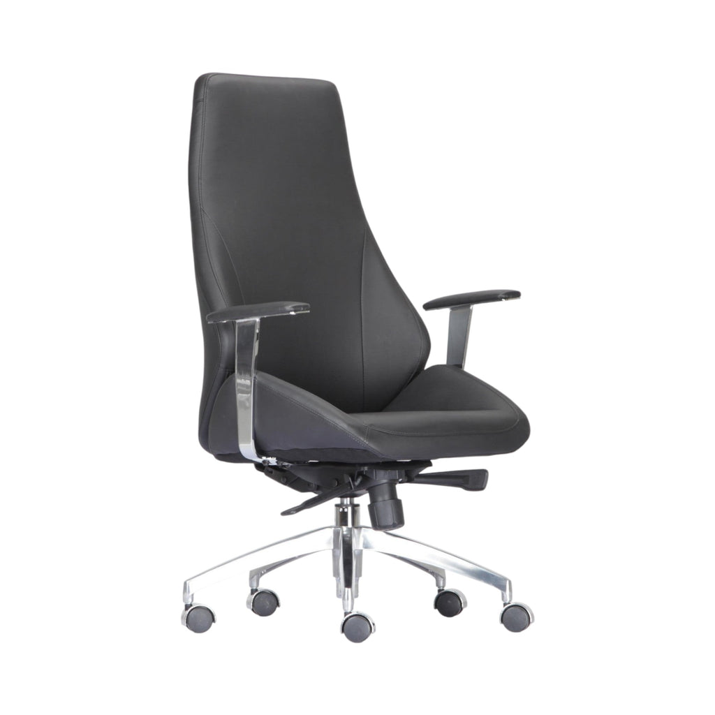 Xiaoyaozuo office chair: Black leather executive high back office chair with chrome base and casters, ergonomic lumbar support.