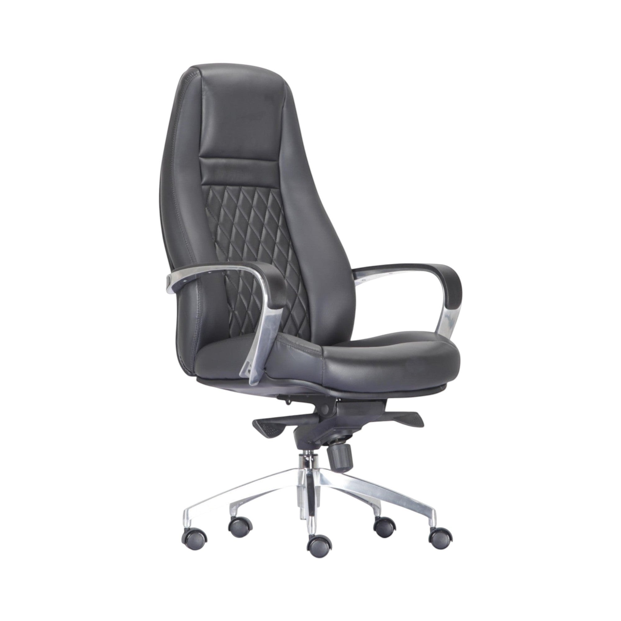 Xiaoyaozuo office chair black leather executive high back chair with diamond stitching and chrome arms