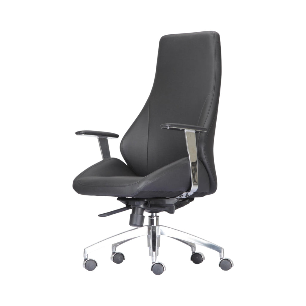 Xiaoyaozuo office chair black leather executive high back office chair with chrome base and casters.