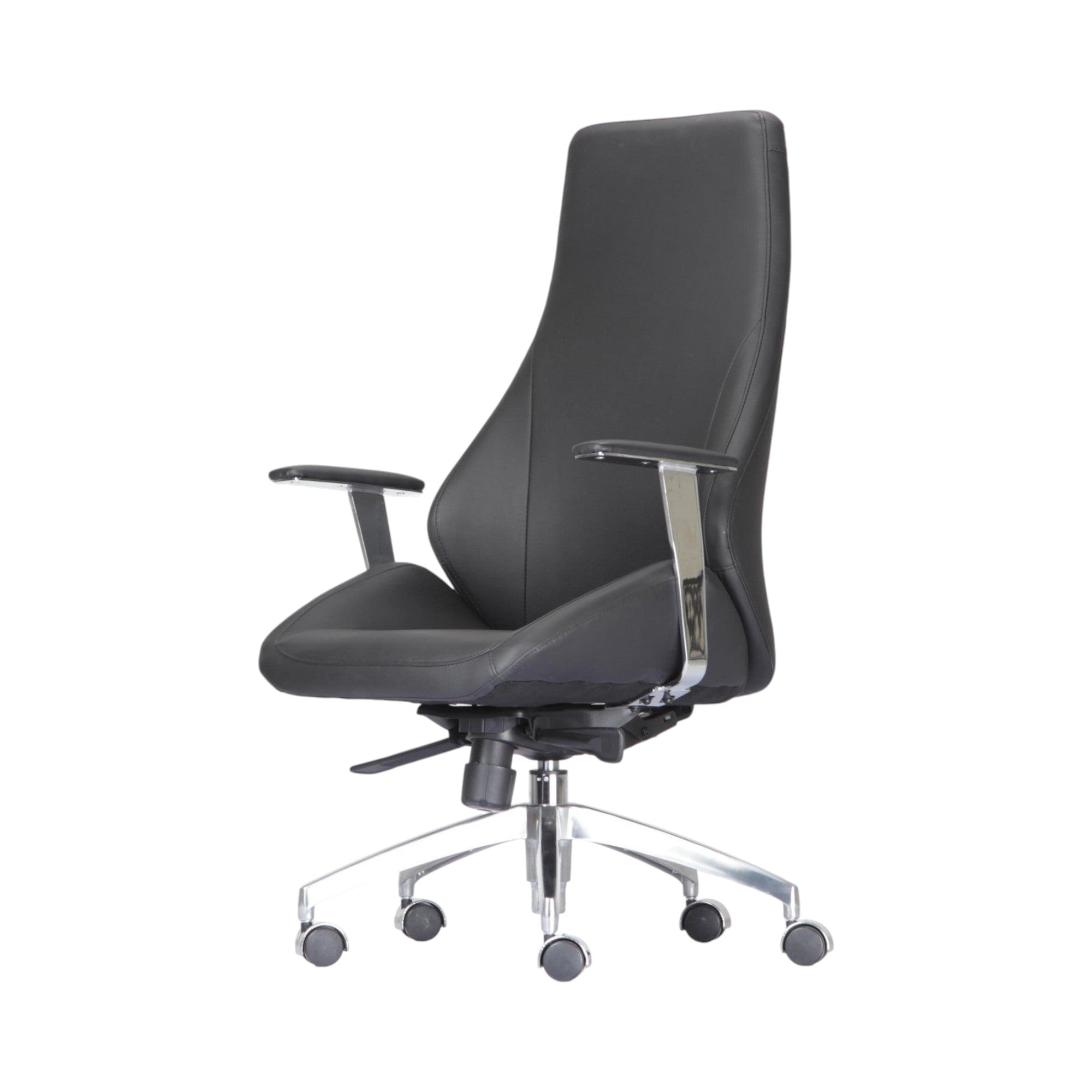 Xiaoyaozuo office chair black leather executive high back office chair with chrome base and casters.