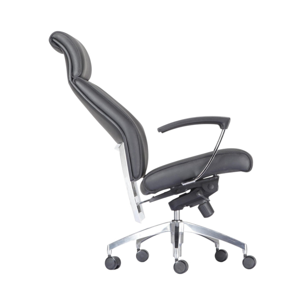 Xiaoyaozuo office chair black leather executive high back office chair with headrest and chrome accents.