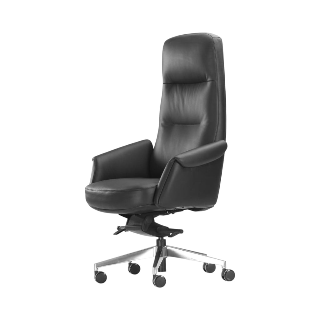 Xiaoyaozuo office chair executive high-back chair in black leather with polished metal base and casters.