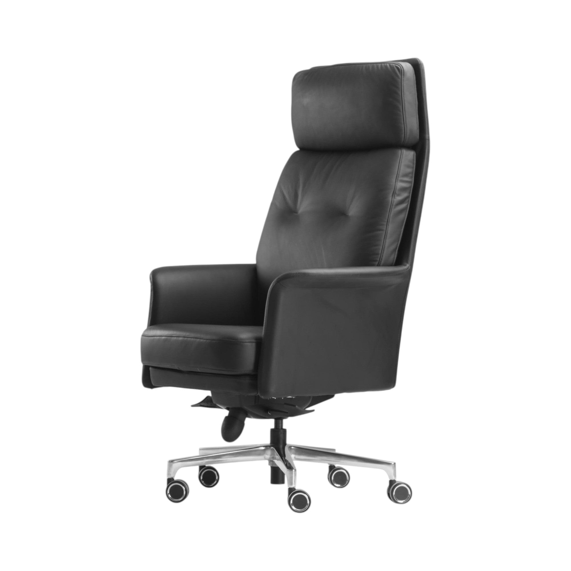 Xiaoyaozuo office chair executive black leather high back chair with tufted detailing and headrest.