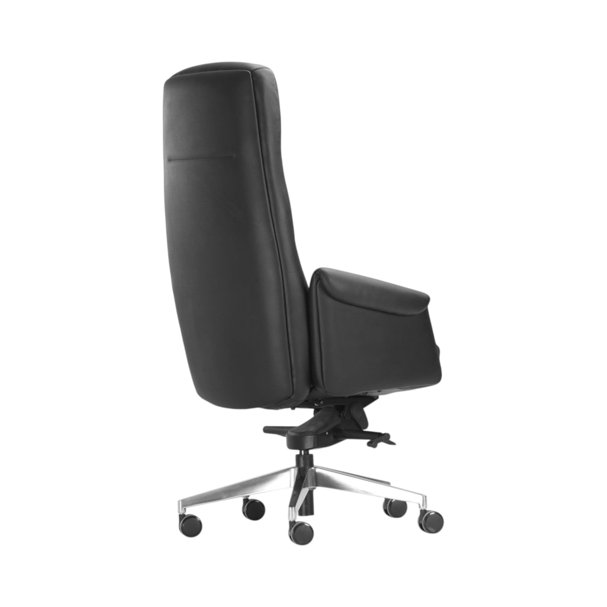 Xiaoyaozuo office chair black leather executive high-back chair with polished metal base and casters.