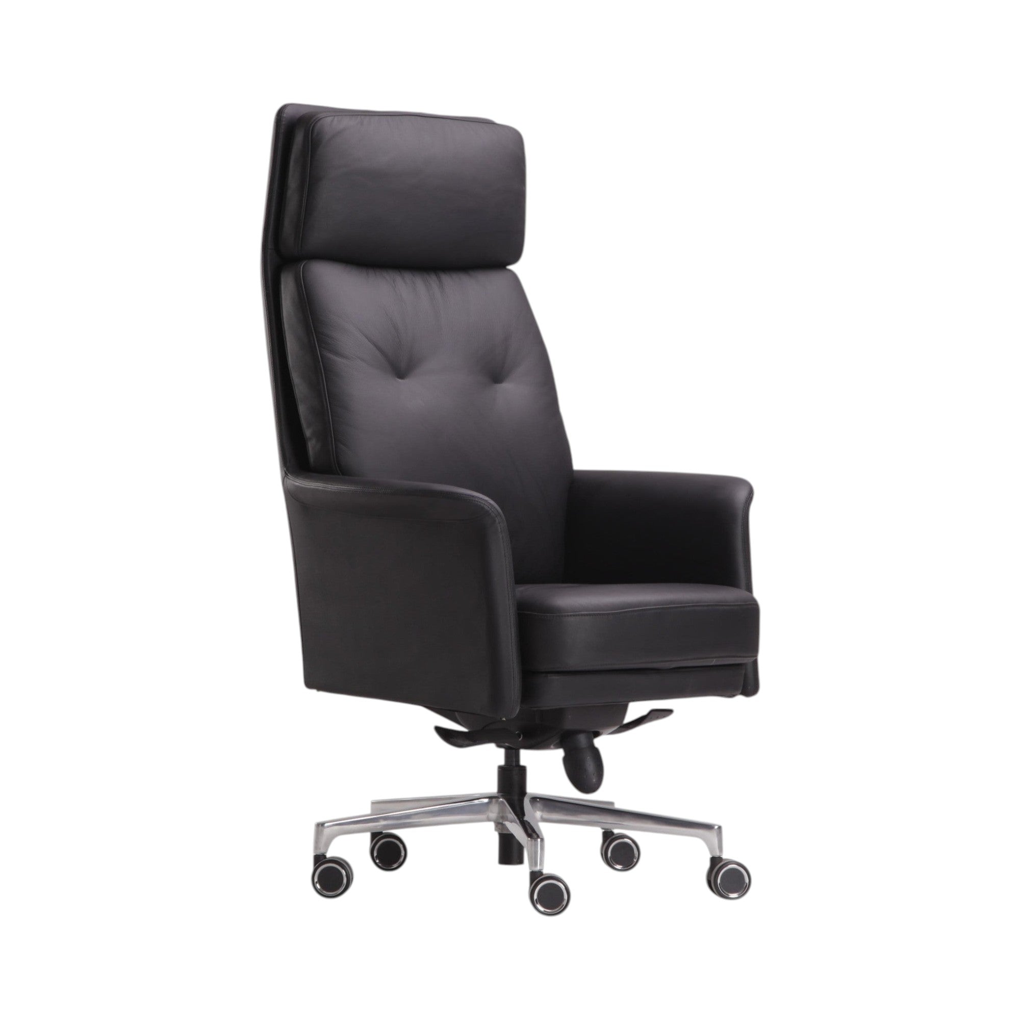 Xiaoyaozuo office chair: Black leather executive high back office chair with tufted detailing and plush cushioning. Ergonomic design with smooth-rolling casters.