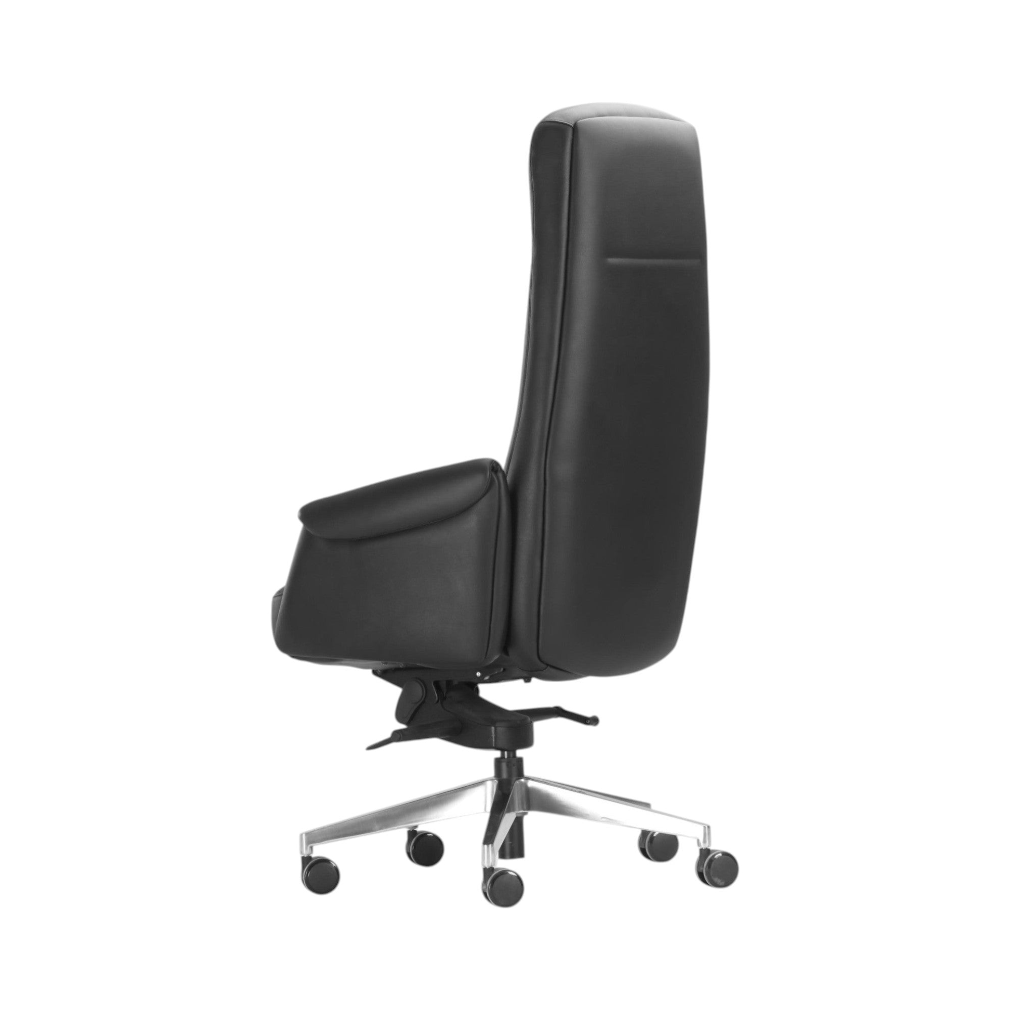 Xiaoyaozuo office chair black leather executive high-back chair with polished metal base and casters