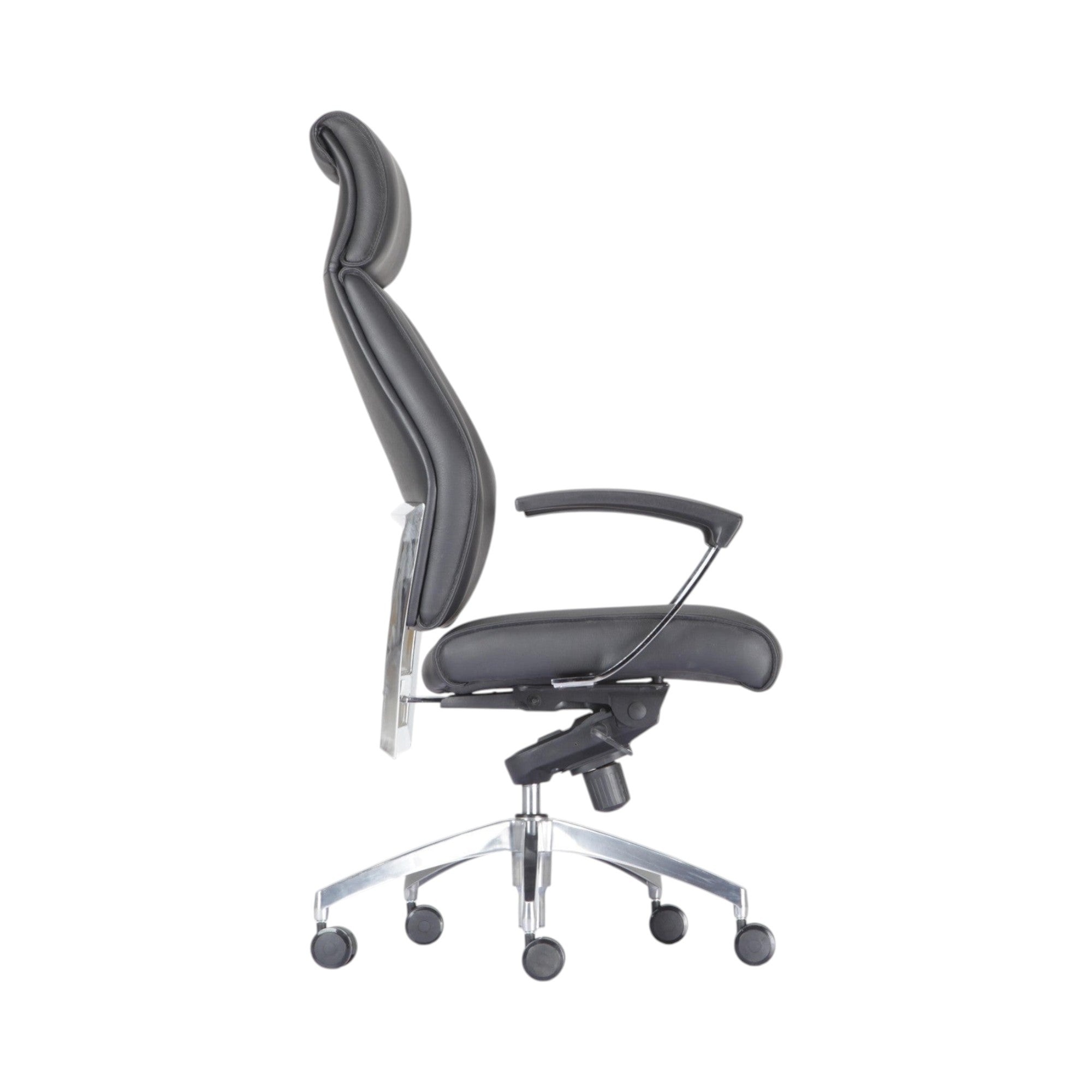 Xiaoyaozuo office chair black leather executive high back office chair with headrest and chrome accents.