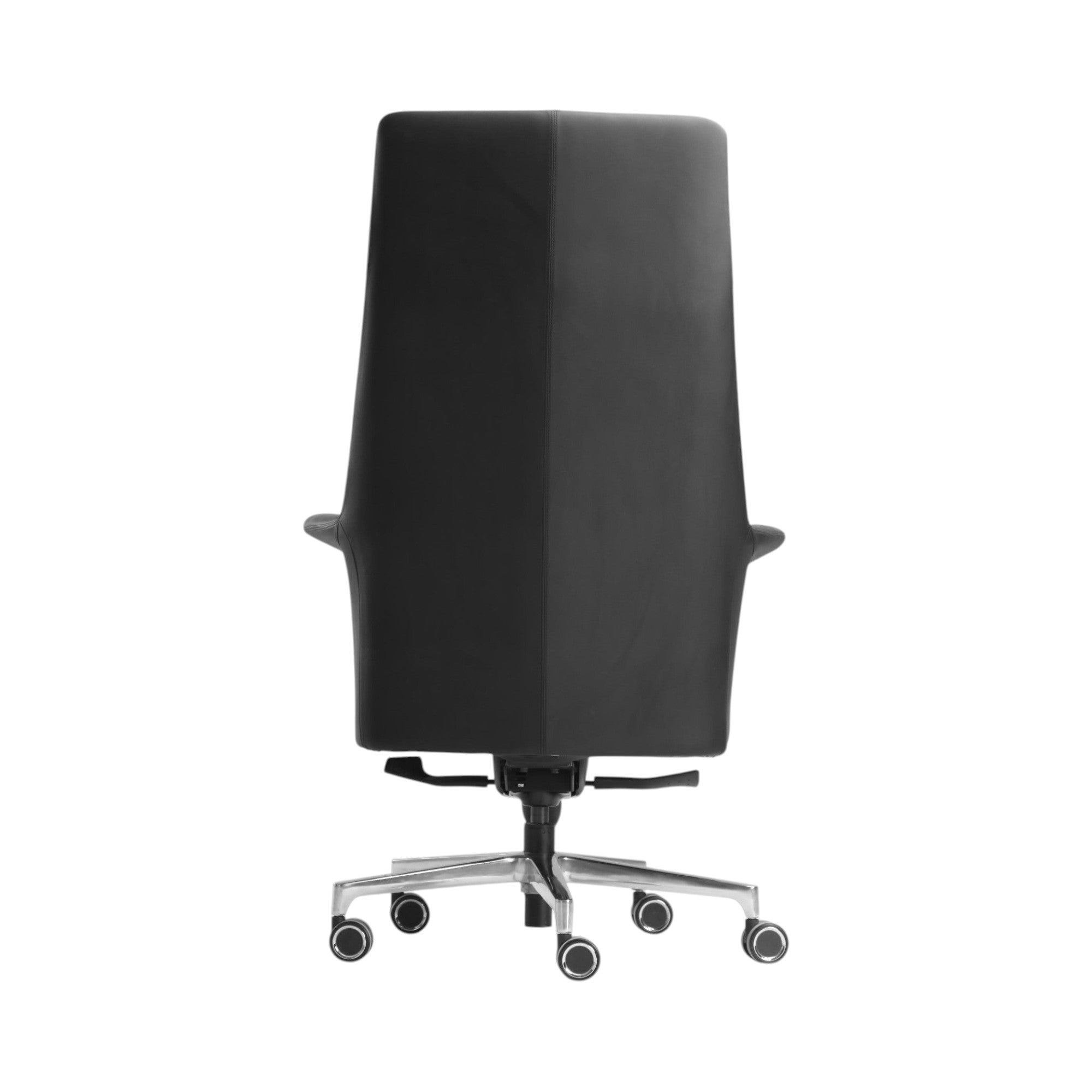 Xiaoyaozuo office chair black leather executive high back chair with tufted detailing and silver base with casters.