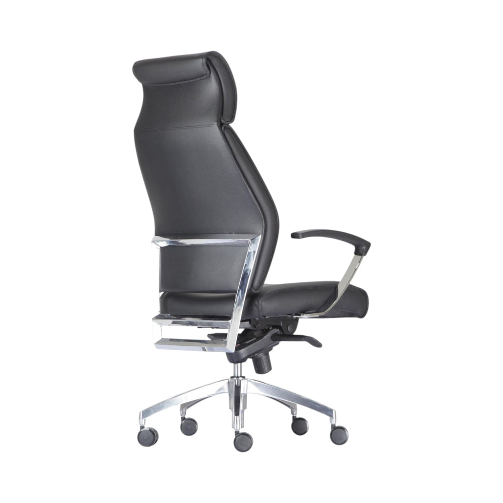 Xiaoyaozuo office chair black leather executive high back chair with headrest and chrome accents.