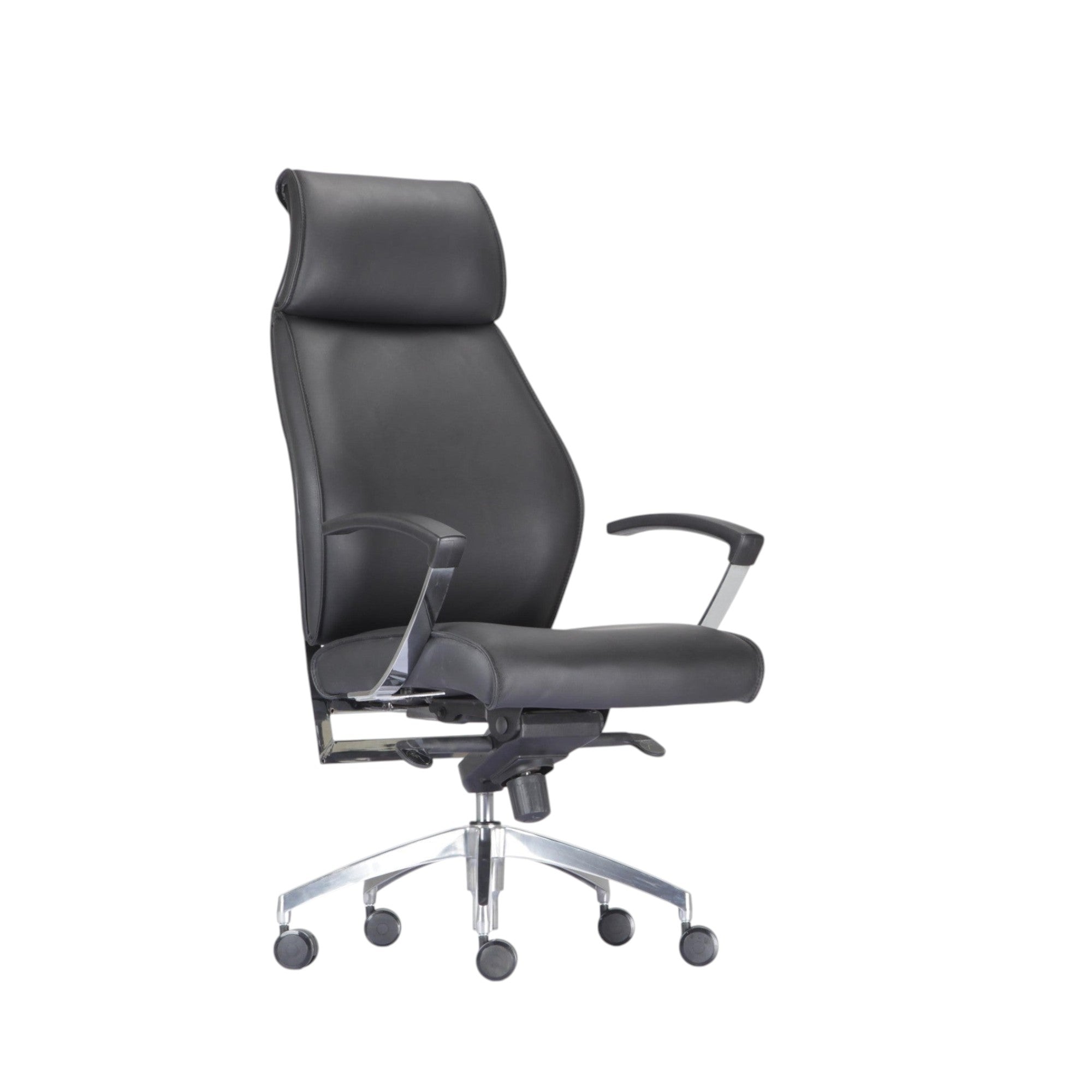 Xiaoyaozuo office chair black leather executive high back chair with headrest and chrome accents.
