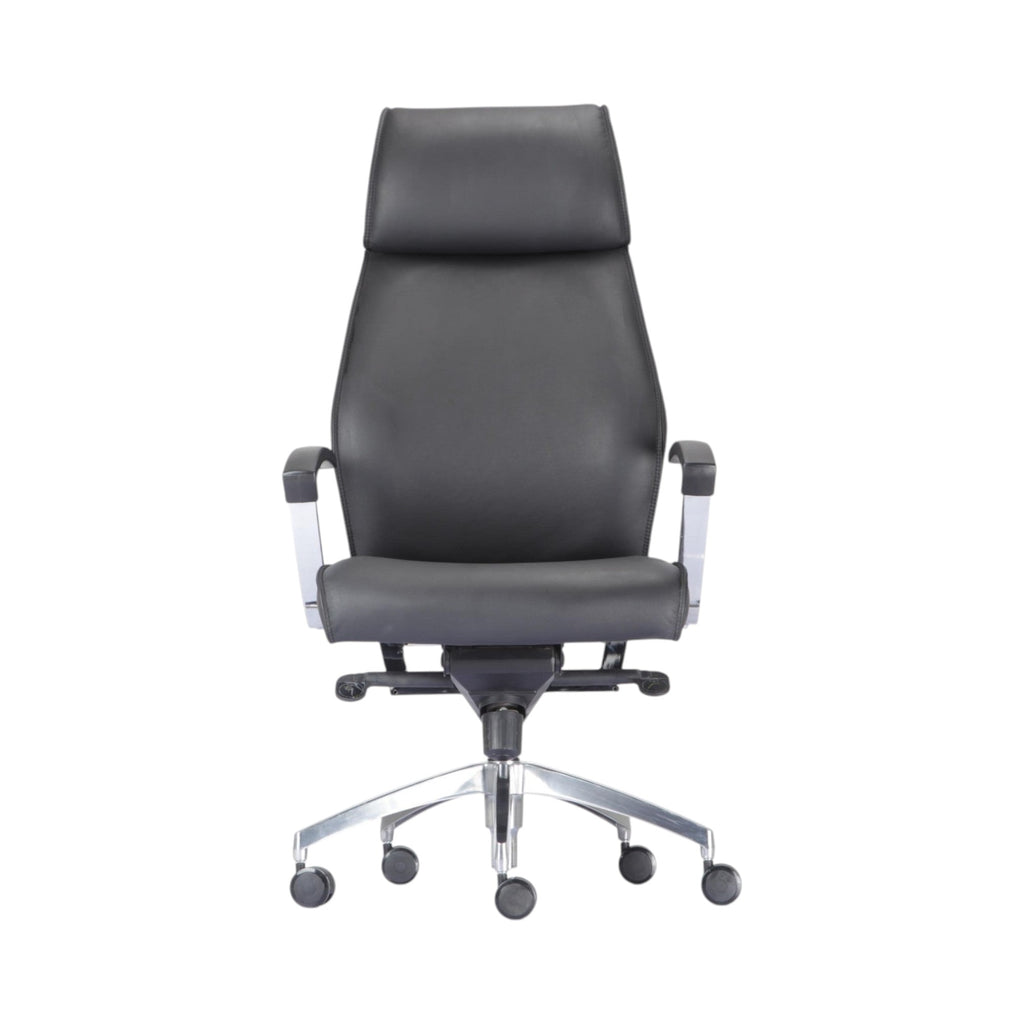 Xiaoyaozuo office chair black leather executive high back office chair with headrest and chrome accents.