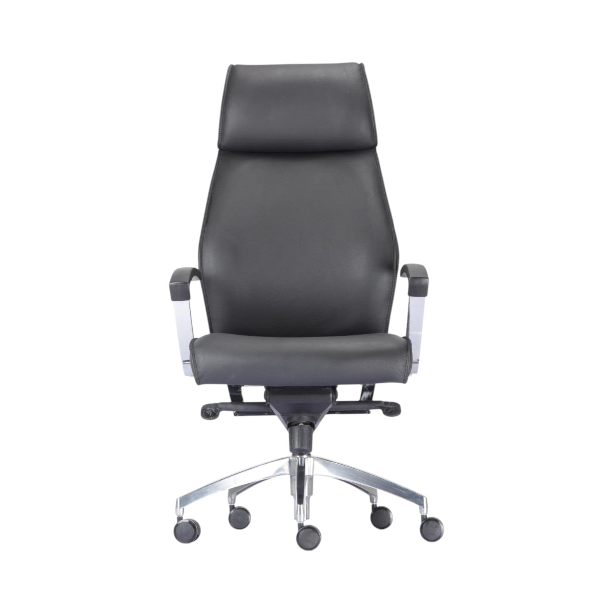 Xiaoyaozuo office chair black leather executive high back office chair with headrest and chrome accents.