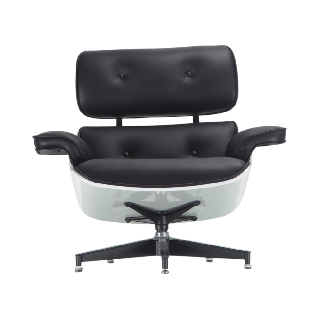 Xiaoyaozuo office chair executive lounge chair with black leather upholstery and white molded shell, featuring a swivel base.