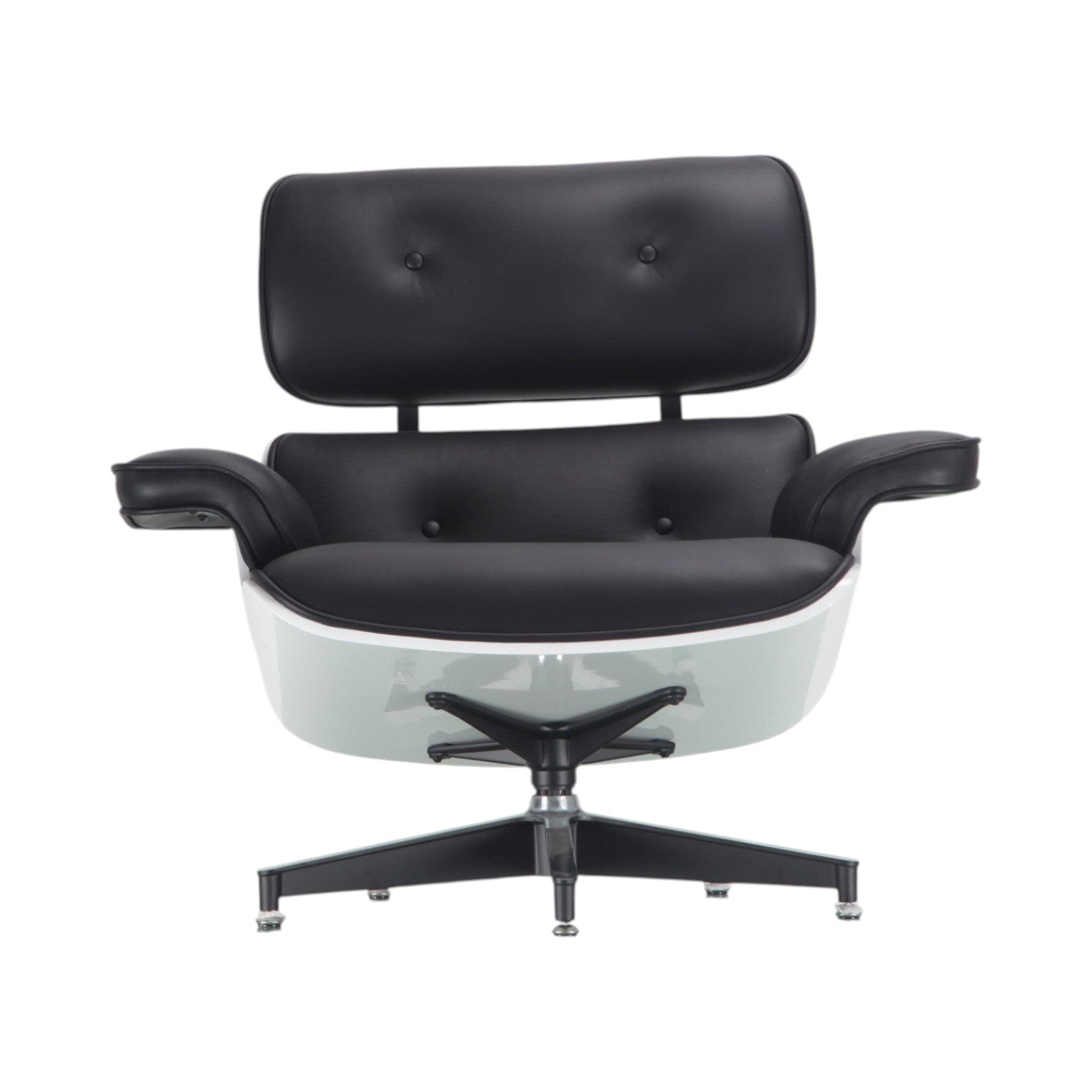 Xiaoyaozuo office chair executive lounge chair with black leather upholstery and white molded shell, featuring a swivel base.