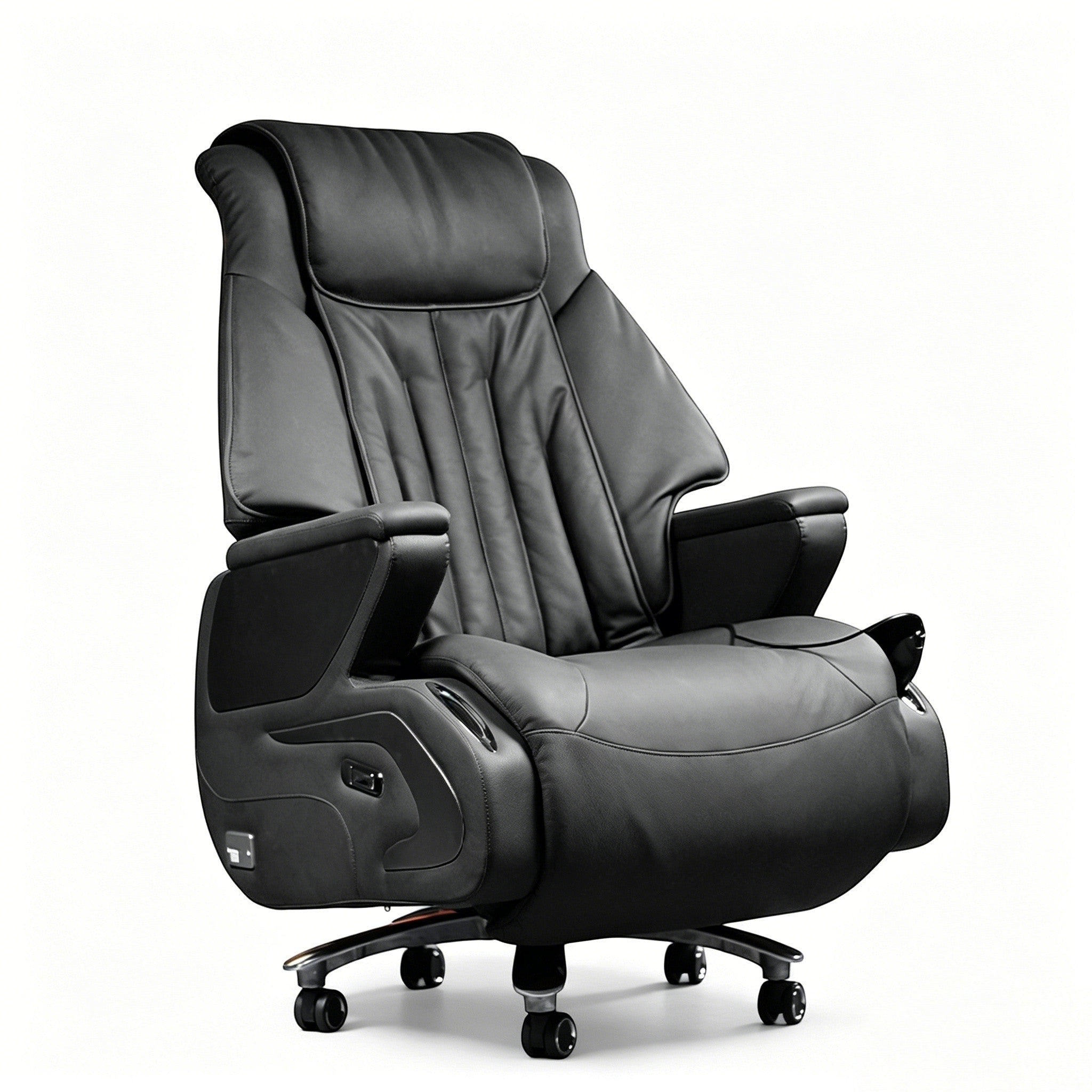 Xiaoyaozuo office chair, black top-grain leather executive massage chair with heated back and vibrating seat.