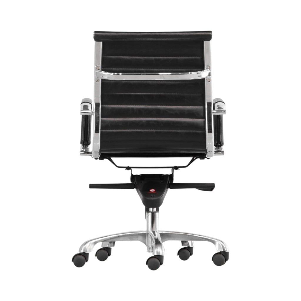 Xiaoyaozuo office chair black leather ribbed executive swivel chair with polished aluminum frame and casters.
