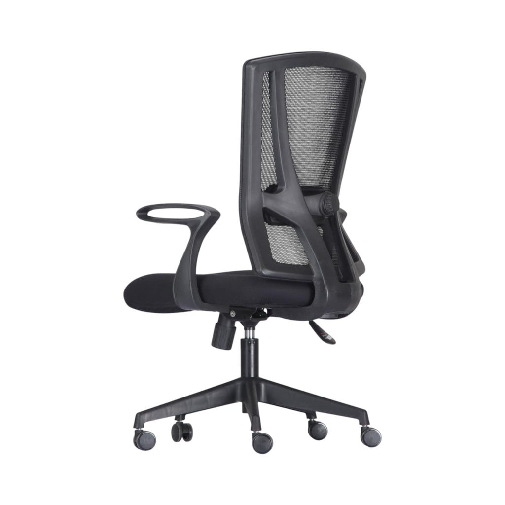 Xiaoyaozuo office chair black ergonomic mesh back and padded seat, adjustable height and armrests, on casters.