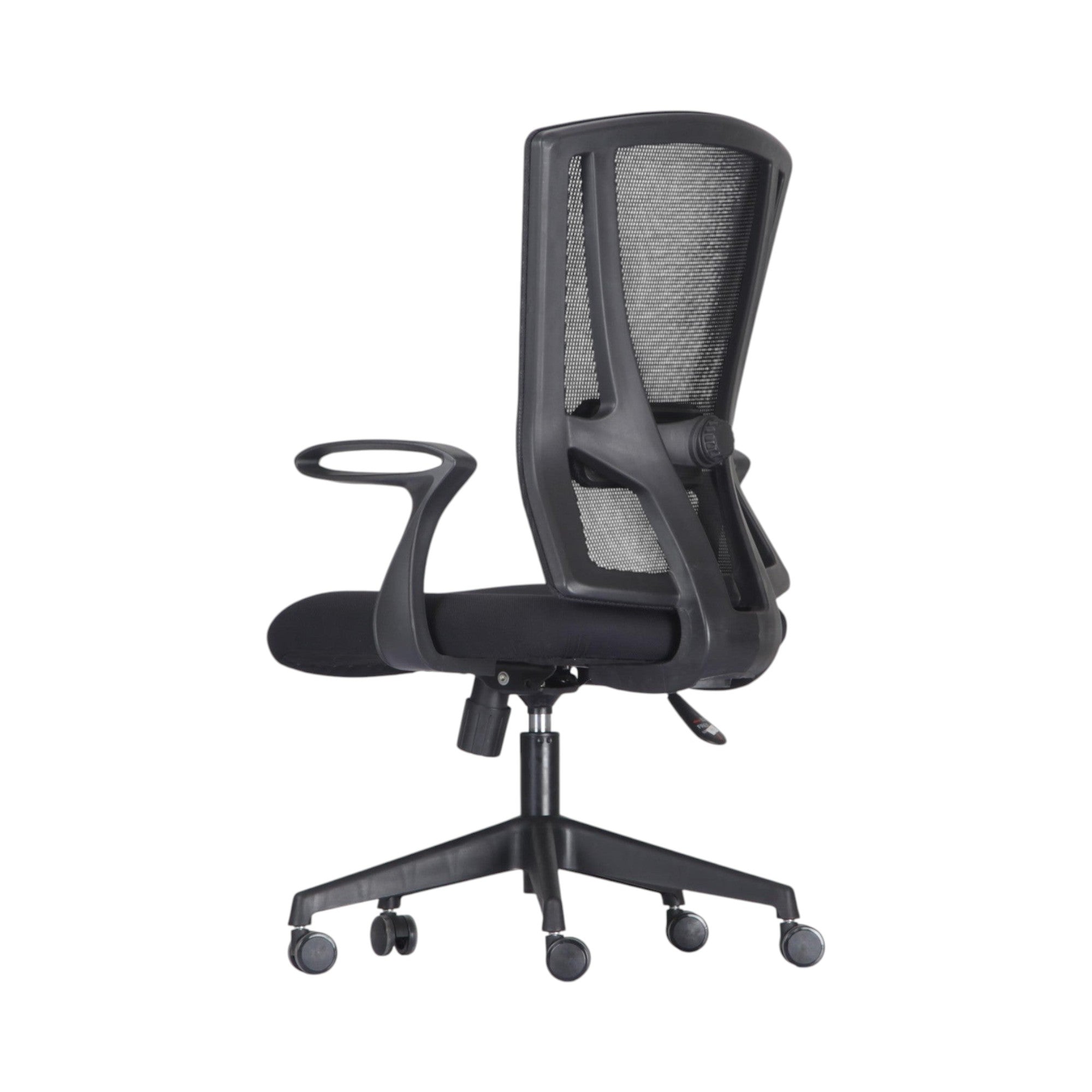 Xiaoyaozuo office chair black ergonomic mesh back and padded seat, adjustable height and armrests, on casters.