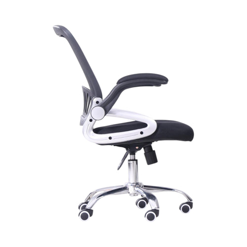 Xiaoyaozuo office chair: Black ergonomic mesh back office chair with padded seat and adjustable height, on chrome casters.
