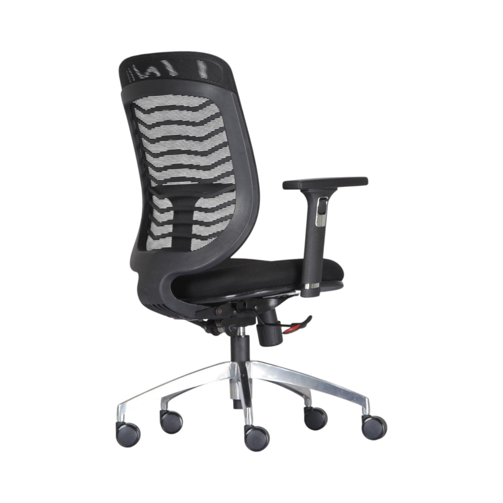 Xiaoyaozuo office chair black ergonomic mesh back with adjustable armrests and silver base with casters.