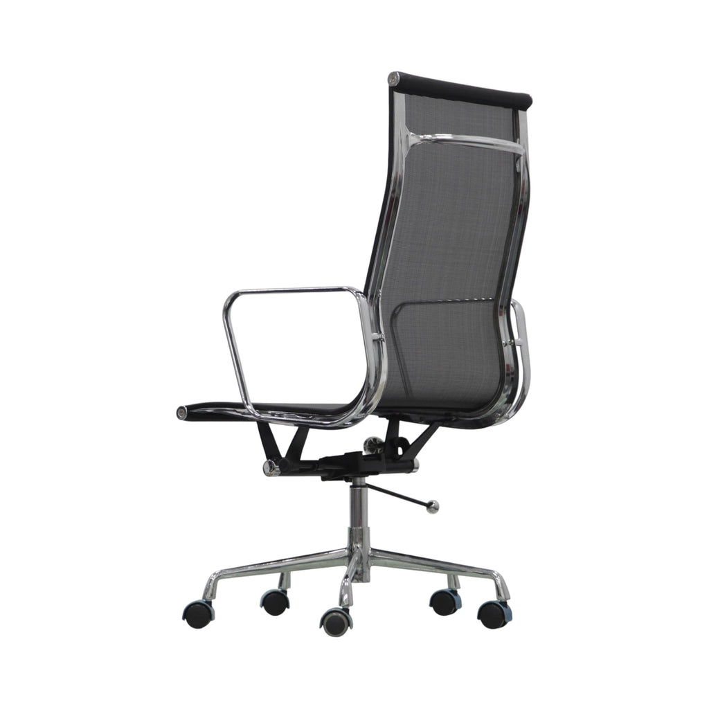 Xiaoyaozuo office chair: Modern black mesh high-back ergonomic office chair with polished chrome frame and armrests, on rolling casters.