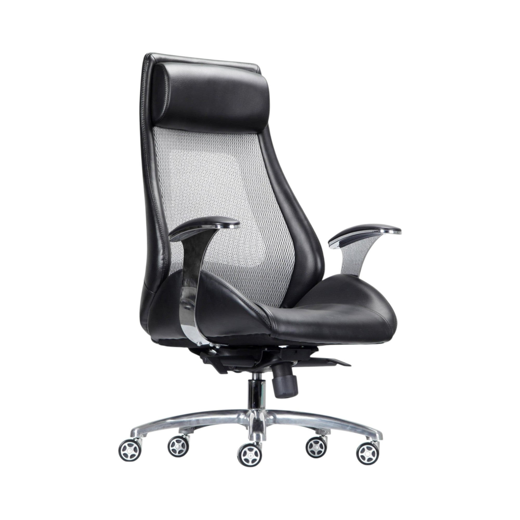 Xiaoyaozuo office chair black faux leather ergonomic executive chair with mesh back and padded headrest.