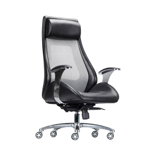 Xiaoyaozuo office chair black faux leather ergonomic executive chair with mesh back and padded headrest.
