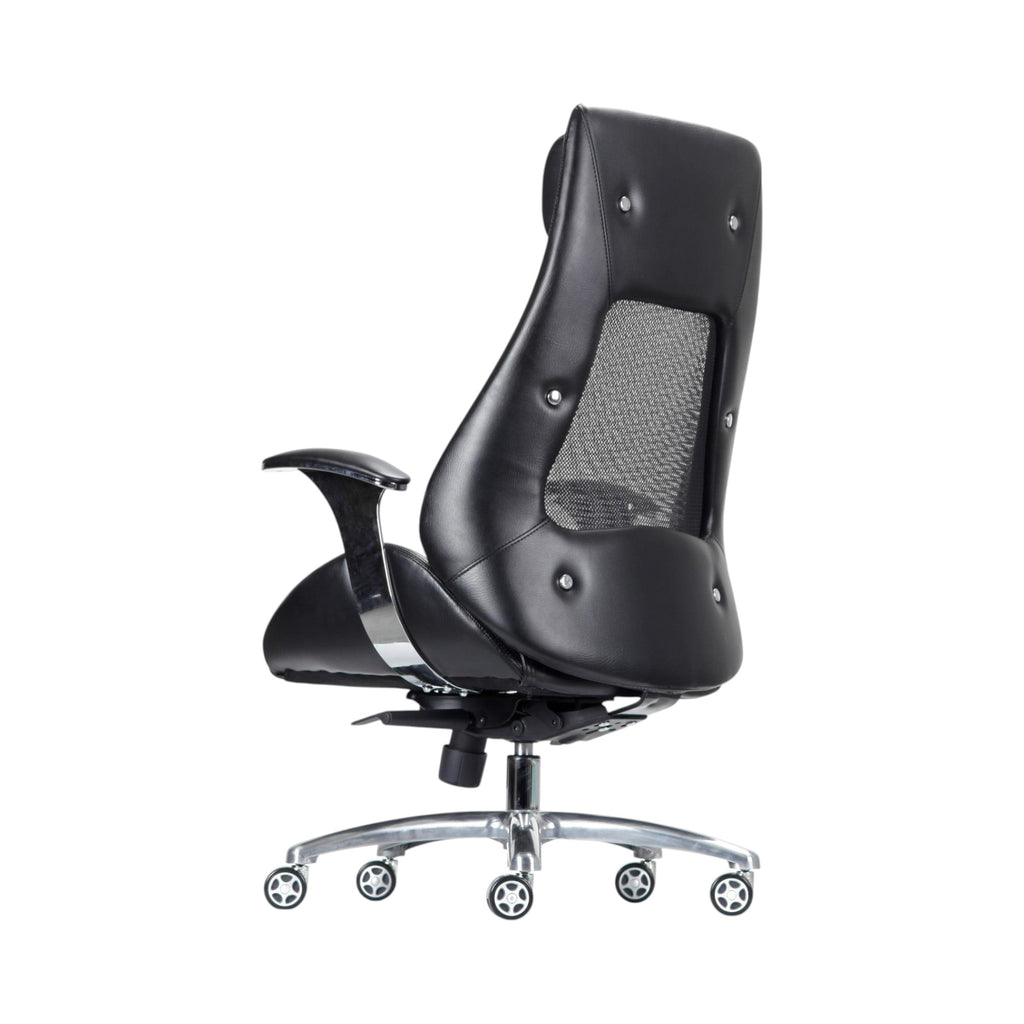 Xiaoyaozuo office chair black faux leather ergonomic executive chair with mesh back and padded headrest.