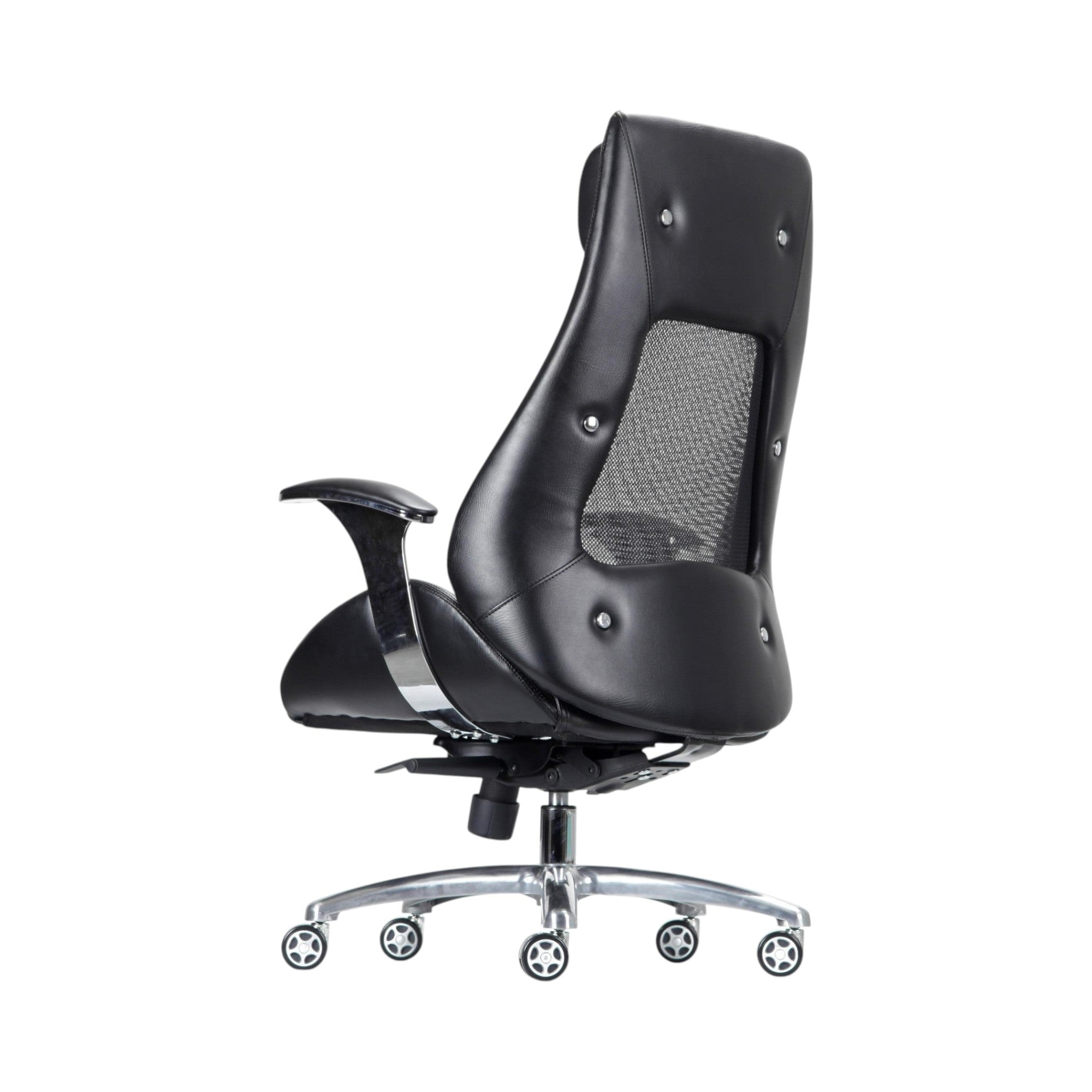 Xiaoyaozuo office chair black faux leather ergonomic executive chair with mesh back and padded headrest.